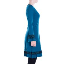 Vishes Damen knielang Kleid Baumwolle Blumen-Muster Lagenlook-Design Rüschen am Saum und Ärmel türkis 38