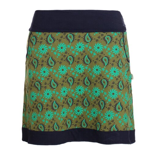 Vishes Damen A-Line Rock Baumwolle Paisley-Druck elastischer Bund mit Taschen olive 42