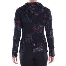 Vishes - Damen-Jacke Blumen-Sweatjacke Hippie-Jacke Spitzen Kapuzenjacke schwarz 42