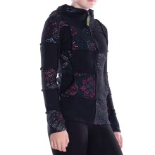 Vishes - Damen-Jacke Blumen-Sweatjacke Hippie-Jacke Spitzen Kapuzenjacke schwarz 42