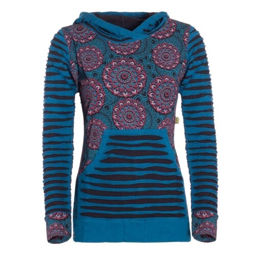 Vishes Cutwork Hoodie Baumwolle Langarm Kapuze Tasche bedruckt schwarz 40-42