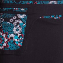 Vishes Damen mittellanges Kleid Baumwolle Blumen-Muster Hoodie Kleid mit Tasche schwarz 44