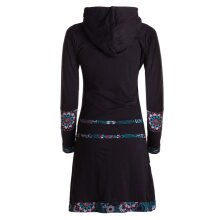 Vishes Damen mittellanges Kleid Baumwolle Blumen-Muster Hoodie Kleid mit Tasche schwarz 44