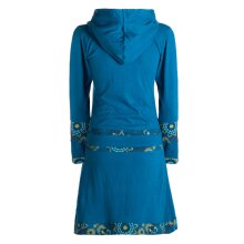 Vishes Damen mittellanges Kleid Baumwolle Blumen-Muster Hoodie Kleid mit Tasche türkis 38