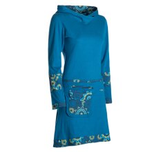 Vishes Damen mittellanges Kleid Baumwolle Blumen-Muster Hoodie Kleid mit Tasche türkis 40