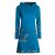 Vishes Damen mittellanges Kleid Baumwolle Blumen-Muster Hoodie Kleid mit Tasche türkis 40