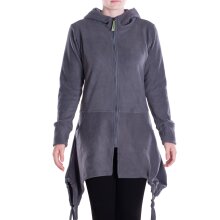 Vishes - Damen Fleece Kapuzenjacke lang Elfen Zipfel-Jacke Übergangsjacke grau 38