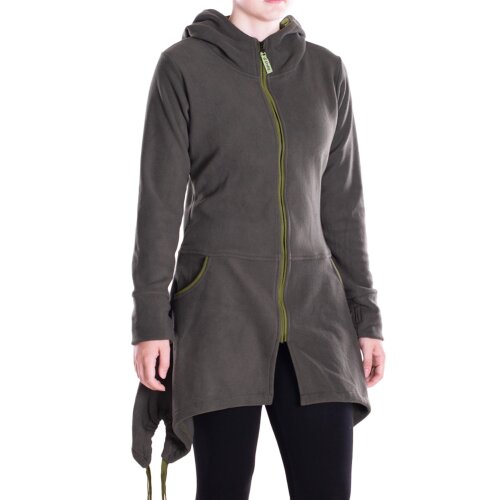Vishes - Damen Fleece Kapuzenjacke lang Elfen Zipfel-Jacke Übergangsjacke olive 42