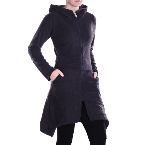 Vishes - Damen Kapuzenjacke lang Elfen Zipfel-Jacke Fleece Übergangsjacke schwarz 42