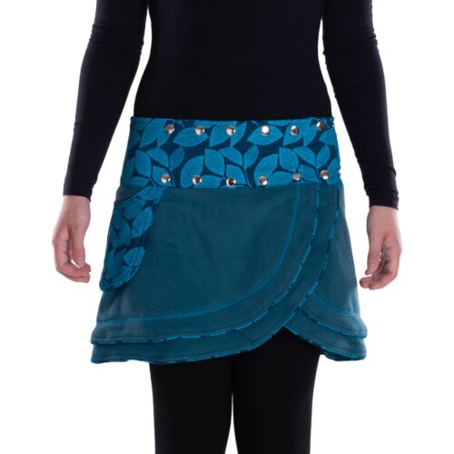 Vishes - Warmer Damen Wickelrock Rock zum Wickeln mit Druckknöpfen Blätter