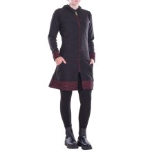 Vishes - lange Kapuzenjacke Damen Fleece Hippiemantel Übergangsjacke schwarz-dunkelrot 44