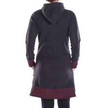 Vishes - lange Kapuzenjacke Damen Fleece Hippiemantel Übergangsjacke schwarz-dunkelrot 44