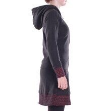Vishes - lange Kapuzenjacke Damen Fleece Hippiemantel Übergangsjacke schwarz-dunkelrot 44