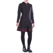 Vishes - lange Kapuzenjacke Damen Fleece Hippiemantel Übergangsjacke schwarz-dunkelrot 44