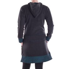 Vishes - lange Kapuzenjacke Damen Fleece Hippiemantel Übergangsjacke schwarz-türkis 38