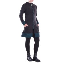 Vishes - lange Kapuzenjacke Damen Fleece Hippiemantel Übergangsjacke schwarz-türkis 38