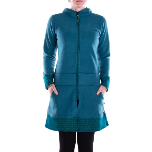 Vishes - lange Kapuzenjacke Damen Fleece Hippiemantel Übergangsjacke türkis 38