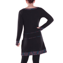 Vishes Damen Langarm Kleid Baumwolle Geometrisch mit Taschen schwarz 40-42