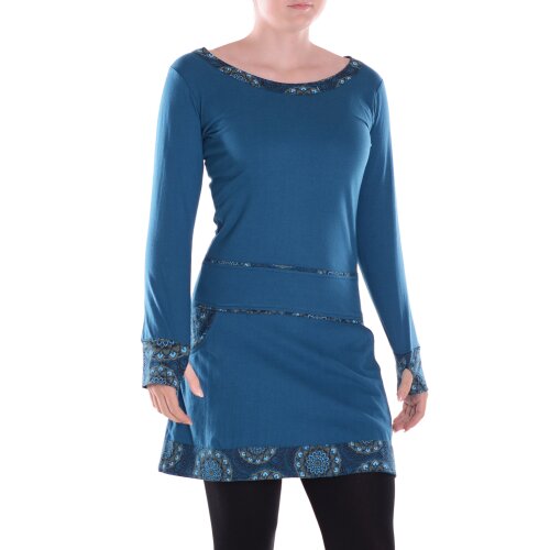 Vishes Damen Langarm Kleid Baumwolle Geometrisch mit Taschen türkis 40