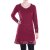 Vishes Damen Kleid Baumwolle Casual A-Linie V-Ausschnitt Langarm mit Taschen dunkelrot 38