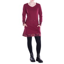 Vishes Damen Kleid Baumwolle Casual A-Linie V-Ausschnitt Langarm mit Taschen dunkelrot 42