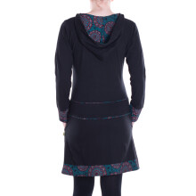 Vishes Damen Kleid Baumwolle Casual A-Linie V-Ausschnitt Langarm mit Taschen schwarz 44