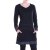 Vishes Damen Kleid Baumwolle Casual A-Linie V-Ausschnitt Langarm mit Taschen schwarz 42