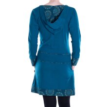 Vishes Damen Kleid Baumwolle Casual A-Linie V-Ausschnitt Langarm mit Taschen türkis 40
