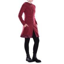Vishes - Damen lange Fleecejacke Hippiemantel Übergangsjacke Kapuze dunkelrot 42