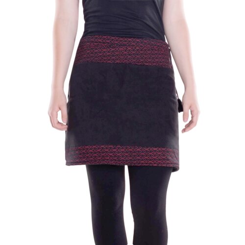 Vishes - Thermorock warmer Damen Winterrock kurz Taschenrock aus ECO-Fleece schwarz-dunkelrot 44-46