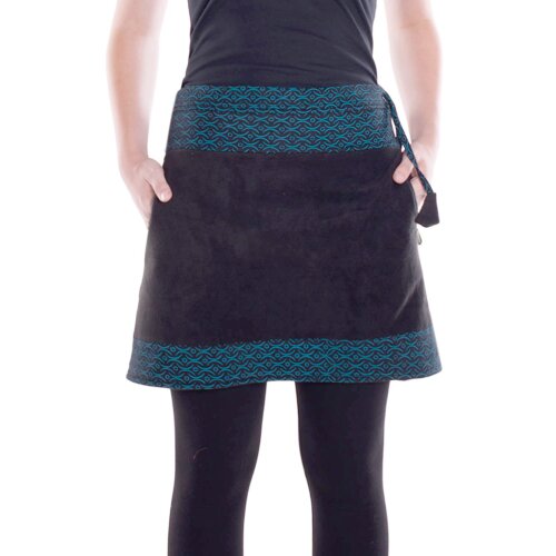 Vishes - Thermorock warmer Damen Winterrock kurz Taschenrock aus ECO-Fleece schwarz-türkis 46
