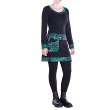 Vishes Damen A-Linie Kleid Baumwolle Blumen-Muster mittlere Taille mit Taschen schwarz 46