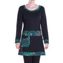 Vishes Damen A-Linie Kleid Baumwolle Blumen-Muster mittlere Taille mit Taschen schwarz 46