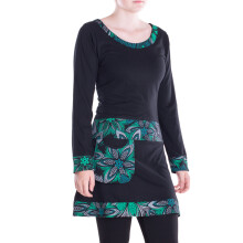 Vishes Damen A-Linie Kleid Baumwolle Blumen-Muster mittlere Taille mit Taschen schwarz 38