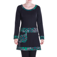 Vishes Damen A-Linie Kleid Baumwolle Blumen-Muster mittlere Taille mit Taschen schwarz 38