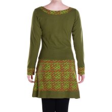 Vishes - Langarmshirt-Kleid Leicht Kurze Damen Kleider Langarm Tunika retro olive-42