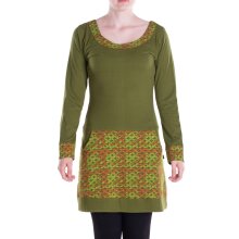 Vishes - Langarmshirt-Kleid Leicht Kurze Damen Kleider Langarm Tunika retro olive-42