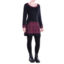 Vishes - Langarmshirt-Kleid Leicht Kurze Damen Kleider Langarm Tunika retro schwarz-dunkelrot-40