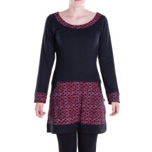 Vishes - Langarmshirt-Kleid Leicht Kurze Damen Kleider Langarm Tunika retro schwarz-dunkelrot-40