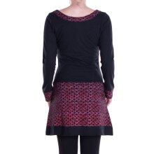 Vishes - Langarmshirt-Kleid Leicht Kurze Damen Kleider Langarm Tunika retro schwarz-dunkelrot-38