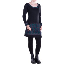 Vishes - Langarmshirt-Kleid Leicht Kurze Damen Kleider Langarm Tunika retro schwarz-türkis-46