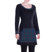 Vishes - Langarmshirt-Kleid Leicht Kurze Damen Kleider Langarm Tunika retro schwarz-türkis-46