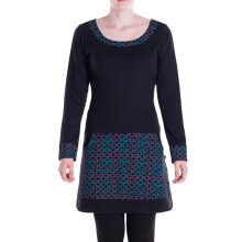 Vishes - Langarmshirt-Kleid Leicht Kurze Damen Kleider Langarm Tunika retro schwarz-türkis-46