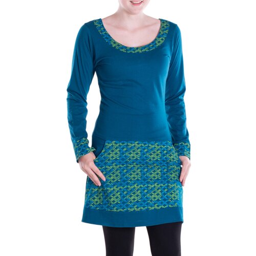 Vishes - Langarmshirt-Kleid Leicht Kurze Damen Kleider Langarm Tunika retro türkis-34-36