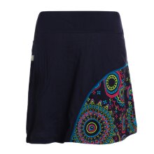 Vishes Damen A-Linie Rock Baumwolle Mandala-Muster elastischer Bund mit Taschen schwarz 44