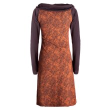 Vishes - Damen Mandala-Kleid Langarm-Shirtkleid Schal-Kragen Baumwollkleid  braun 42