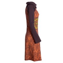 Vishes - Damen Mandala-Kleid Langarm-Shirtkleid Schal-Kragen Baumwollkleid  braun 34-36