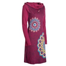 Vishes - Damen Mandala-Kleid Langarm-Shirtkleid Schal-Kragen Baumwollkleid  dunkelrot 36
