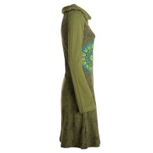 Vishes - Damen Mandala-Kleid Langarm-Shirtkleid Schal-Kragen Baumwollkleid  olive 40