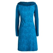 Vishes - Damen Mandala-Kleid Langarm-Shirtkleid Schal-Kragen Baumwollkleid  türkis 44